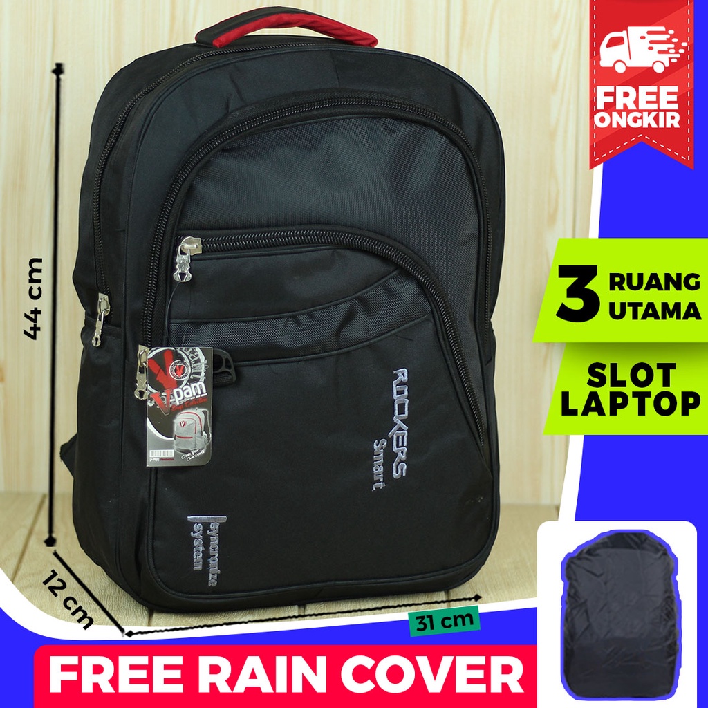 Tas Ransel V Pam Rockers Hitam Back Pack Pria Multi Fungsi Fashionable Bahan Tebal Kuat Berkualitas