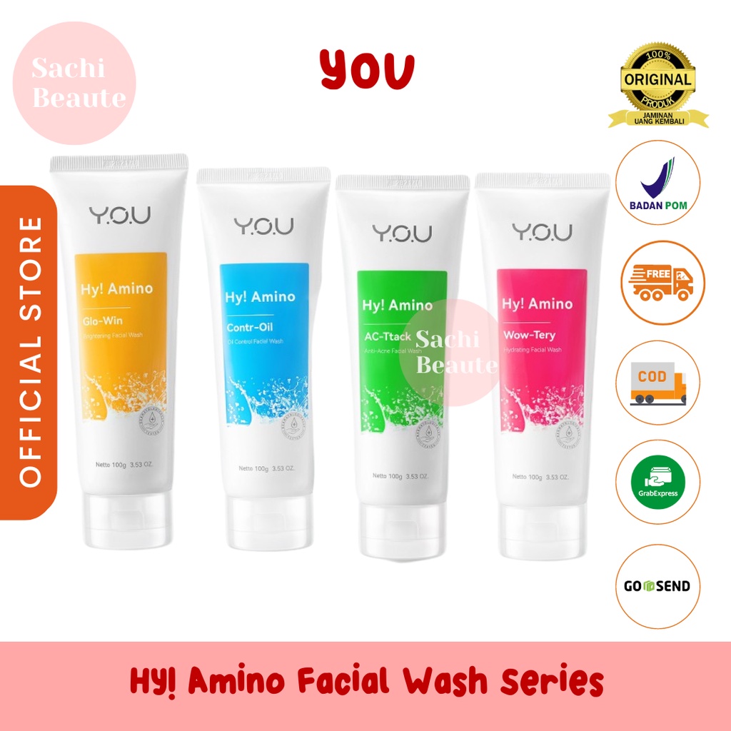 YOU Y.O.U Hy! Amino Facial Wash | Oil Control, Hydrating, Brightening, Anti-Acne, Sabun Cuci Muka