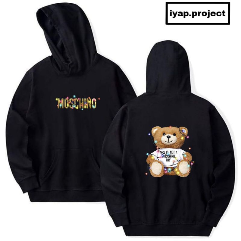 Hoodie jaket MOSCHINO jacket non Zipper hitam pria wanita dewasa Distro Bear tee katun baby terry co