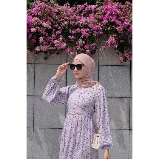 Ounadoutfit hezlin dress wanita muslimah rayon motif bunga manis busui bahan adem model kekinian / dress motif bunga / homedress rayon busui / baju muslim panjang