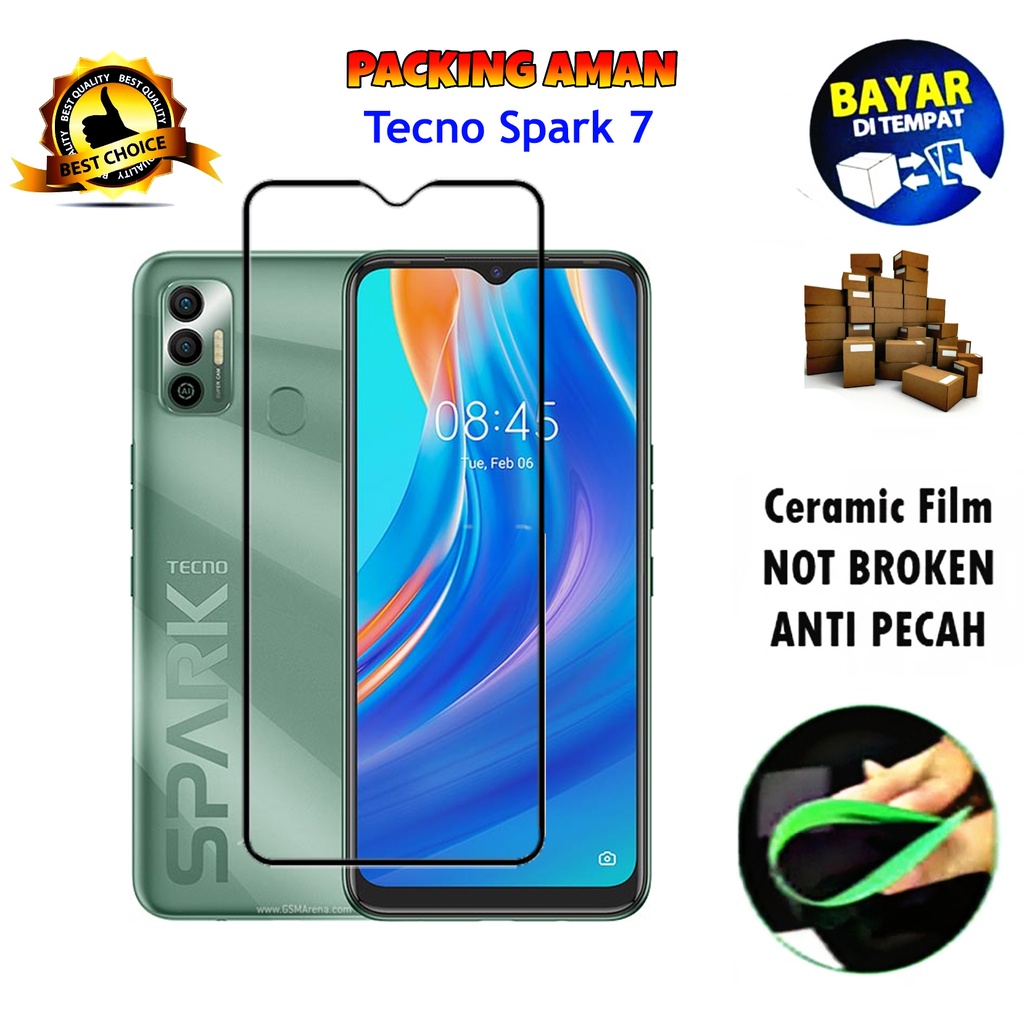 Tempered Glass Tecno Spark 7 4G 2021 FULL COVER FULL SCREEN Ceramic Film Anti Gores