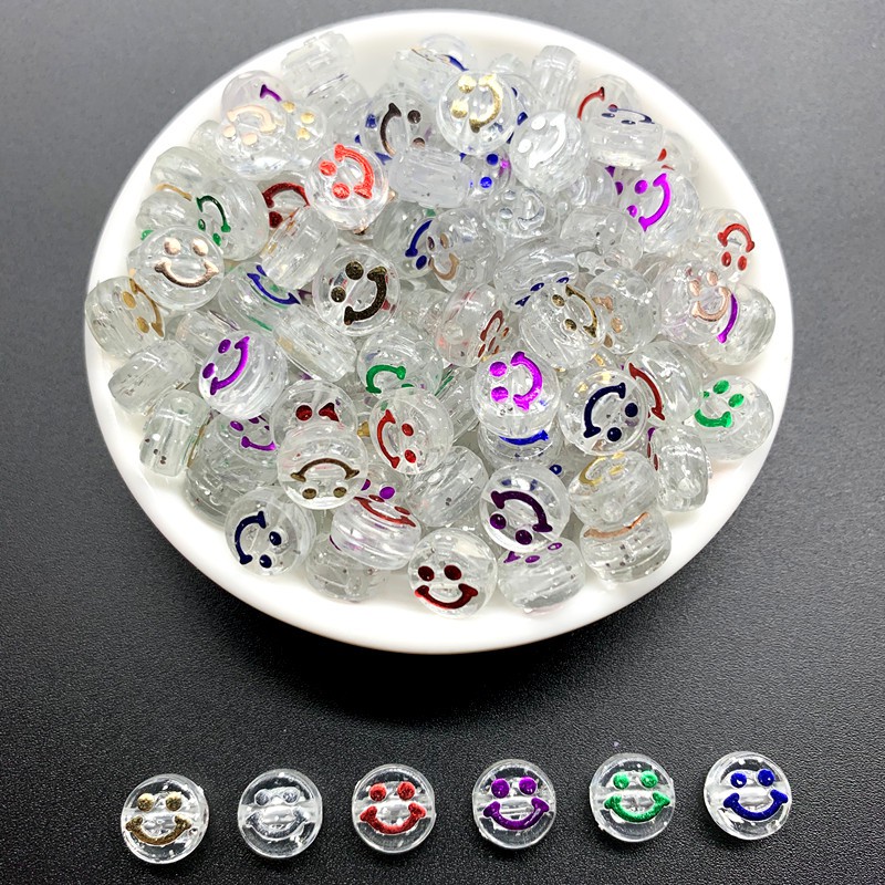 50pcs / Pack 10mm Manik-Manik Akrilik Motif Smiley Untuk Gelang