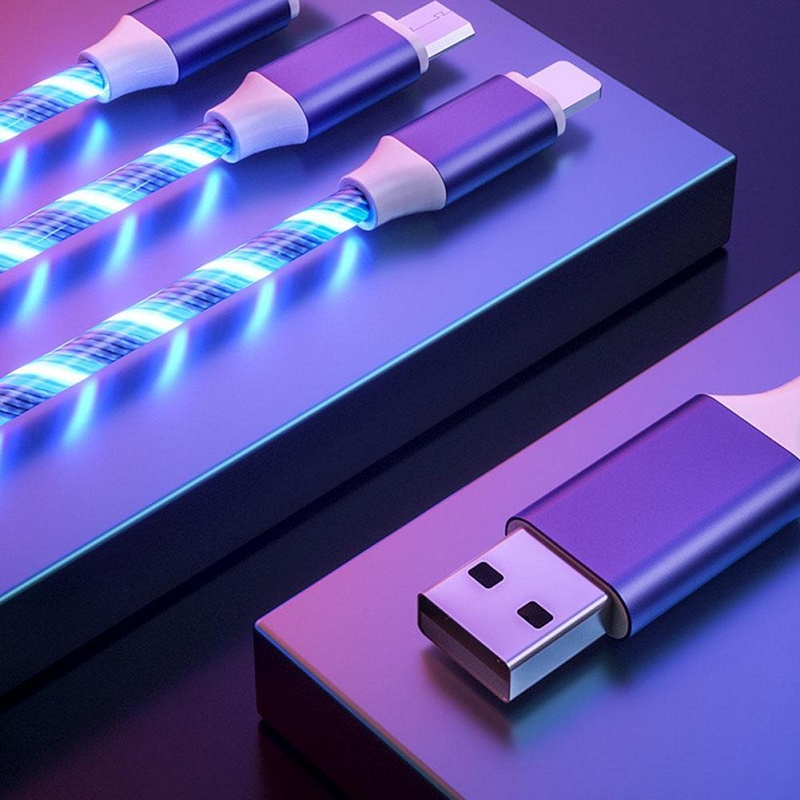 3in1 Kabel Data / Charger Micro Usb / Tipe-c 5a Fast Charging Dengan Lampu Led Untuk Android