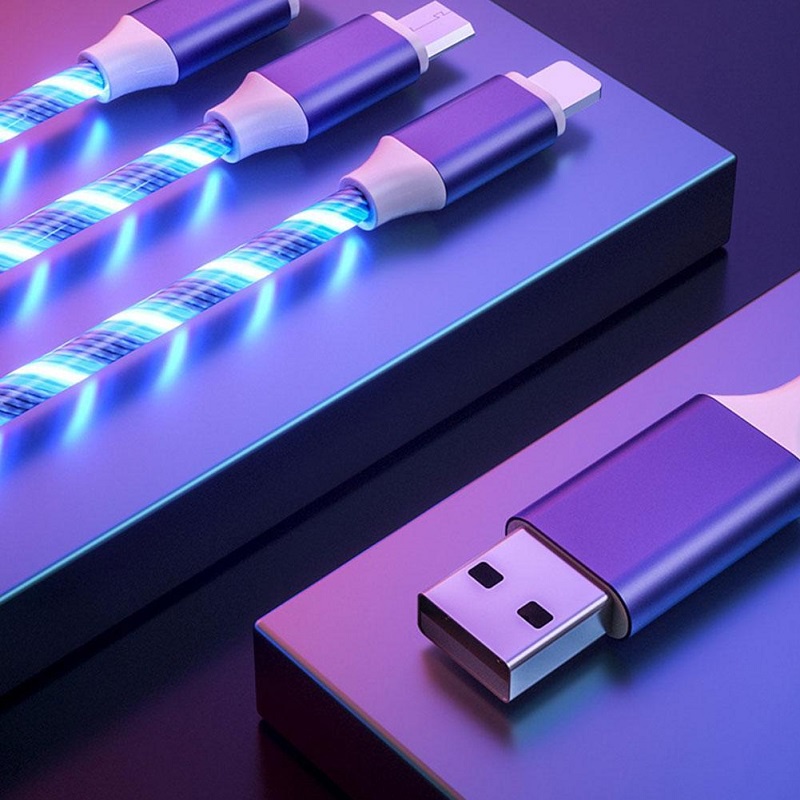 3in1 Kabel Data / Charger Micro Usb / Tipe-c 5a Fast Charging Dengan Lampu Led Untuk Android