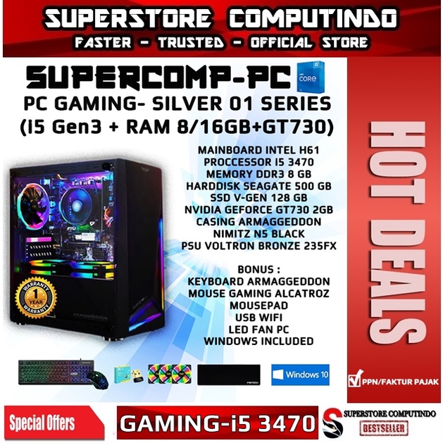 PC Rakitan Gaming Core i5-RAM 8/16GB-SILVER 01 Series-Siap Pakai