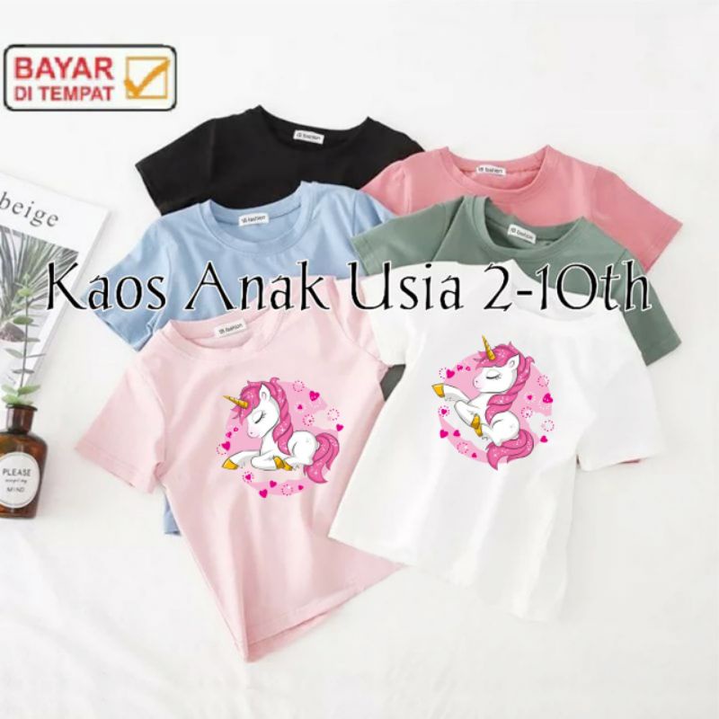 Baju KAos Anak Perempuan Unicorn 3 Untuk Anak Umur 2-10 tahun atasan anak Cewek Baju Oblong anak Cewek T shirt Anak