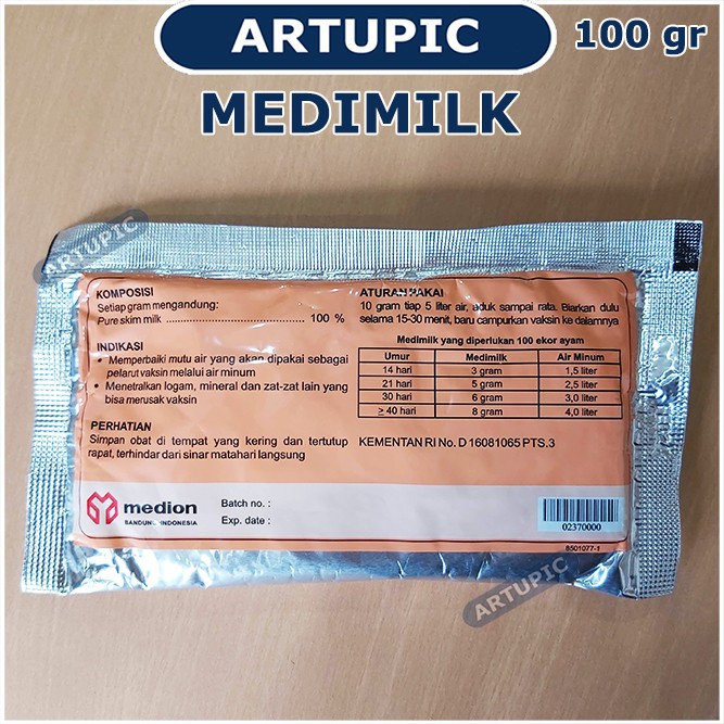 Medimilk 100 gram Susu Skim Pelarut Vaksin Pure Full Skim Milk Vaksin Ayam Unggas Medion Artupic