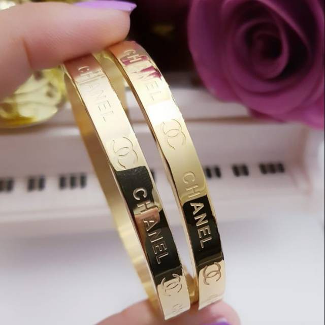 Titanium gelang chanel lapis emas 24k 0106