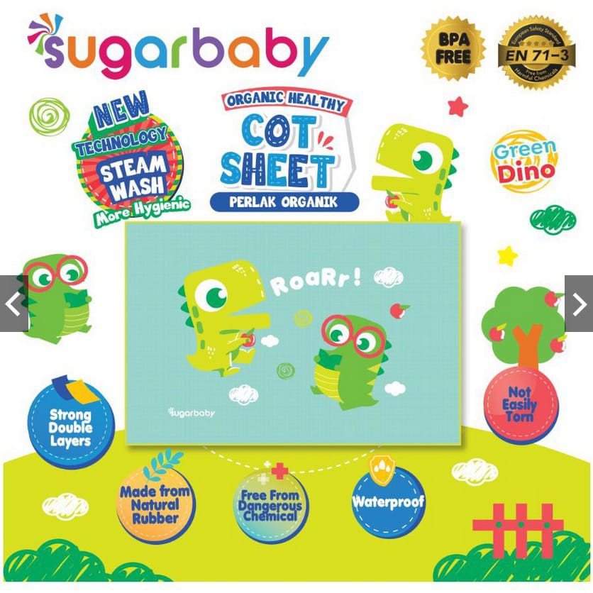 PROMO!! Perlak Karet Organic Healthy Cot Sheet Morinz Sugar Baby Ukuran 90x60cm Berkarakter