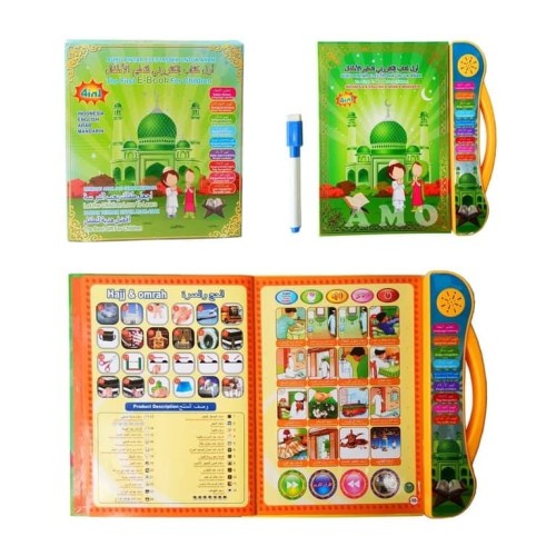 Mainan Edukasi Tablet Anak Buku Pintar Elektronik Untuk Anak E Book Muslim 4 Bahasa LED W76W-2