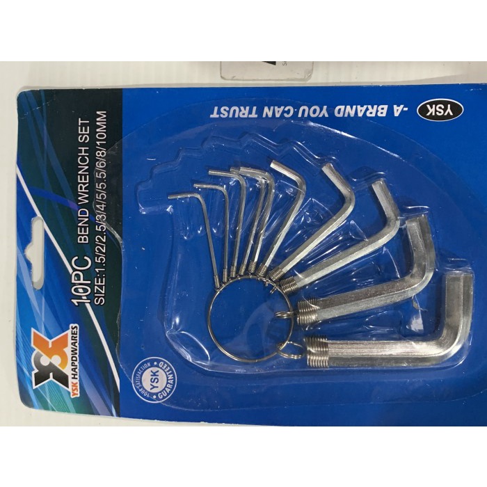 [24SET] Kunci L 10pcs Putih Bend Wrench Set Chrome YSK 2100