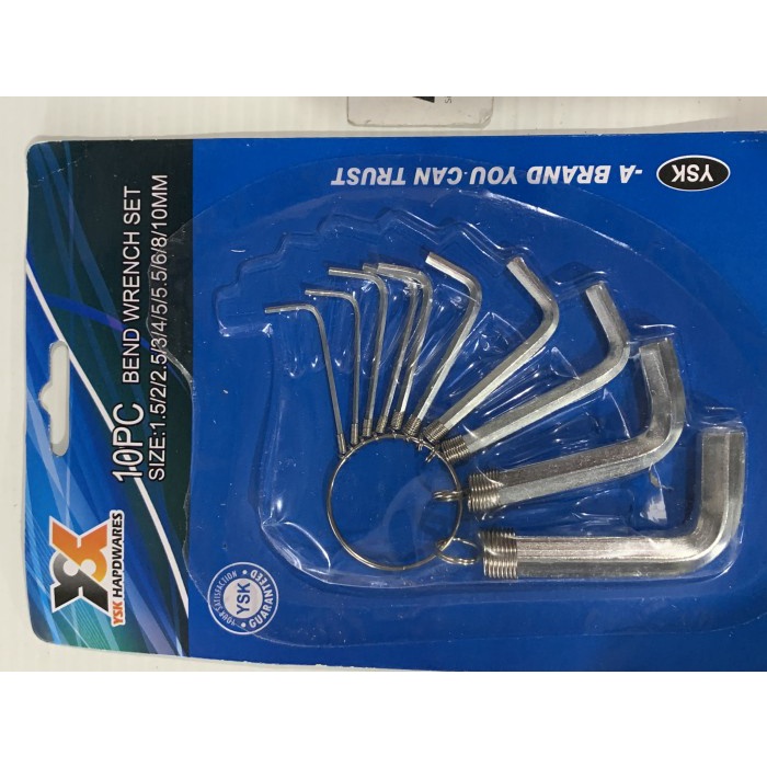 [24SET] Kunci L 10pcs Putih Bend Wrench Set Chrome YSK 2100