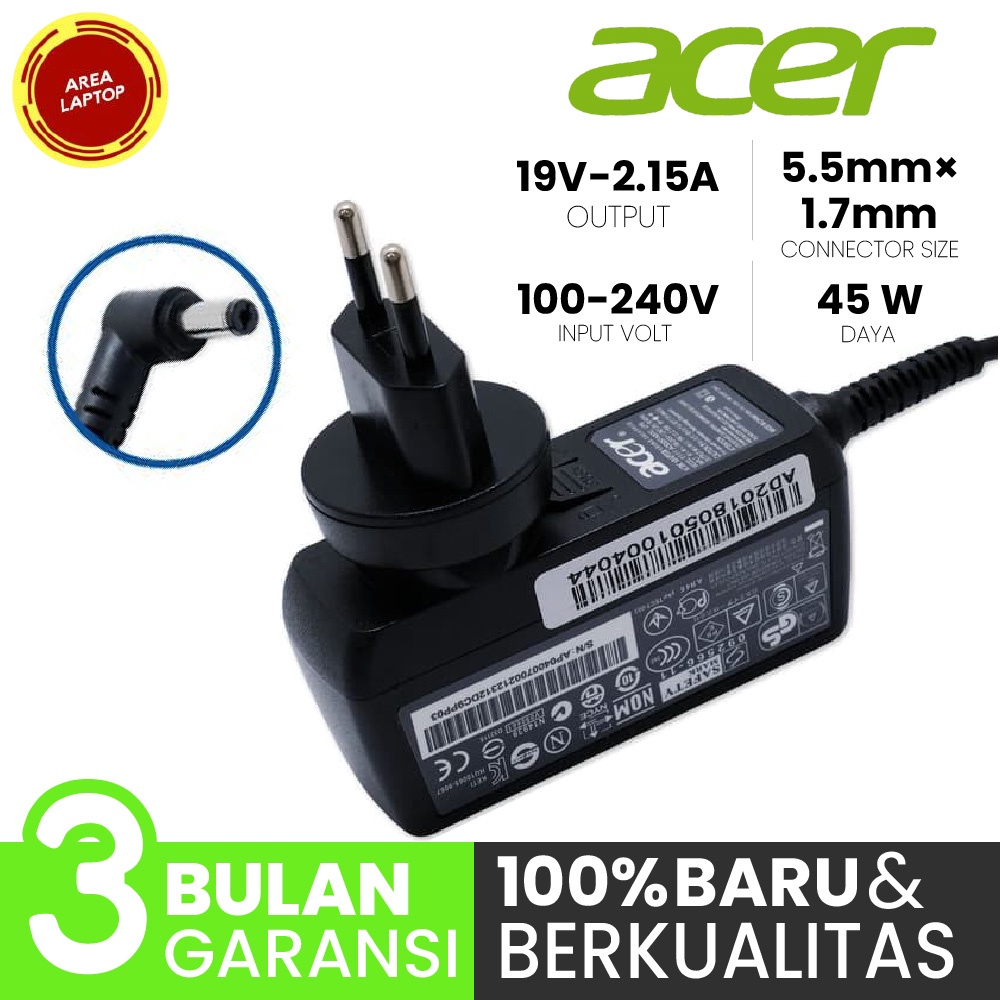 ORI Adaptor Charger Laptop Acer Aspire One D255 D257 D260 D270 522 532 532h 722 19v 2.15a Original