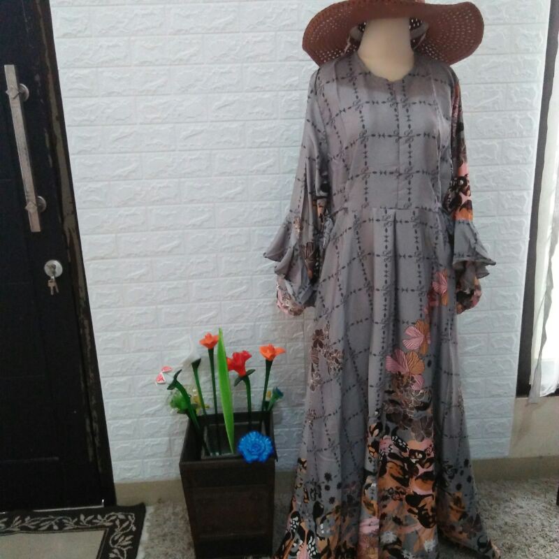 (COD) Dress maxy trompet tangan bahan  Dior silk premium lembut adem