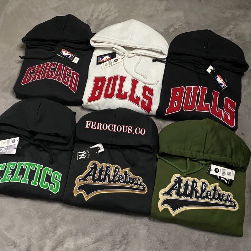 hoodie CHICAGO BULLS X MITCHELL&amp;NESS warna hitam full tag bordir timbul sweater terlaris bisa cod