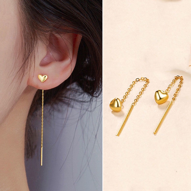 ♥️✨COD✅Anting Titanium Panjang Korea Anti Karat Hati Lapis Emas 18K Aksesoris Wanita Anting Rumbai Perhiasan D800