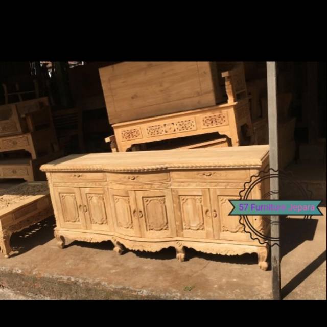 Bupet panjang kayu jati - Lemari pendek panjang 2 meter meja televisi ukir Jepara