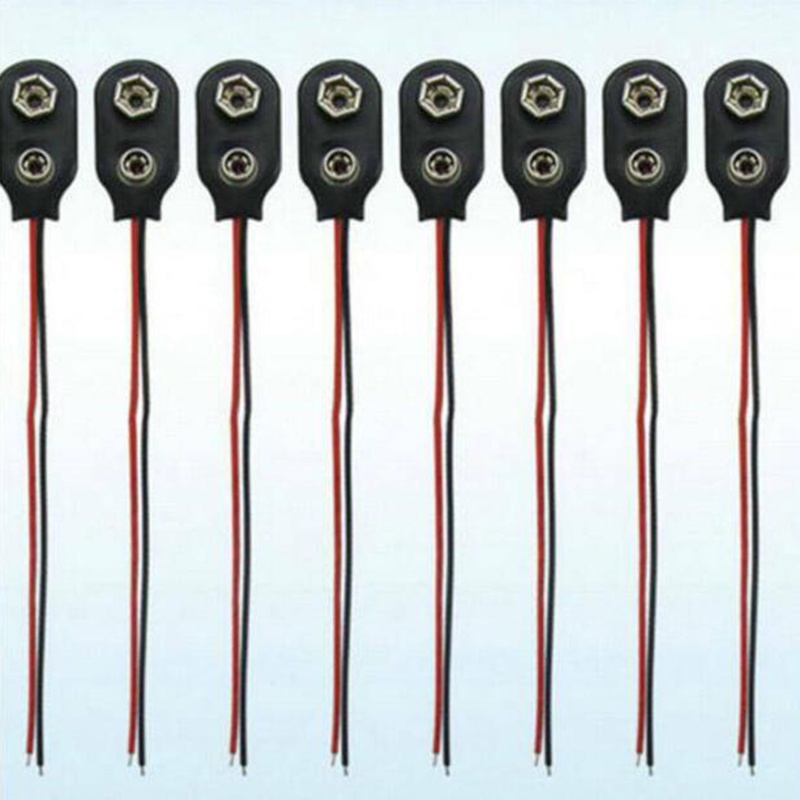 (LUCKID) 10pcs Klip Konektor Baterai Tipe I 9V (9 Volt) Warna Hitam Dengan Kabel