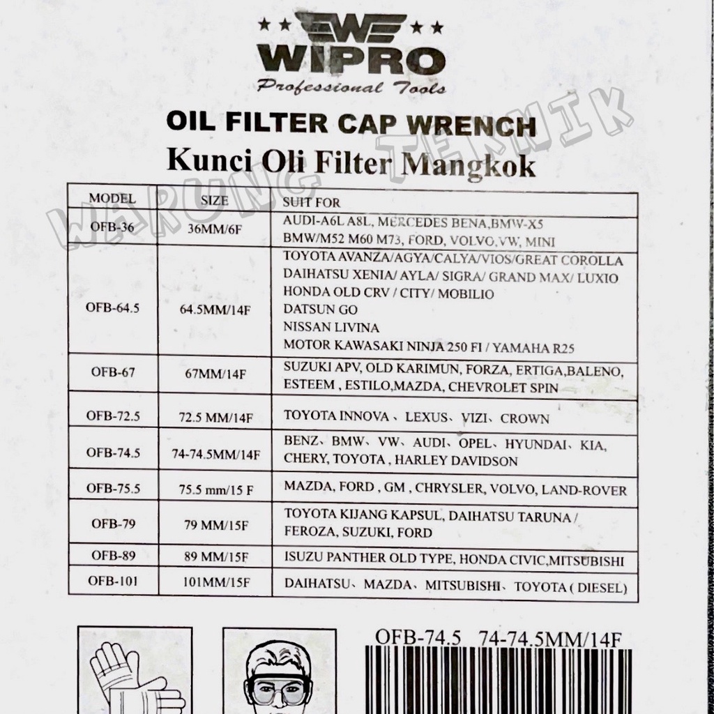 WIPRO OIL FILTER WRENCH BOWL TYPE KUNCI OLI FILTER MANGKOK 72.5 MM