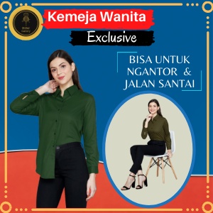 kemeja wanita casual blouse wanita korean style oversize polos lengan panjang terbaru kekinian SS04-1