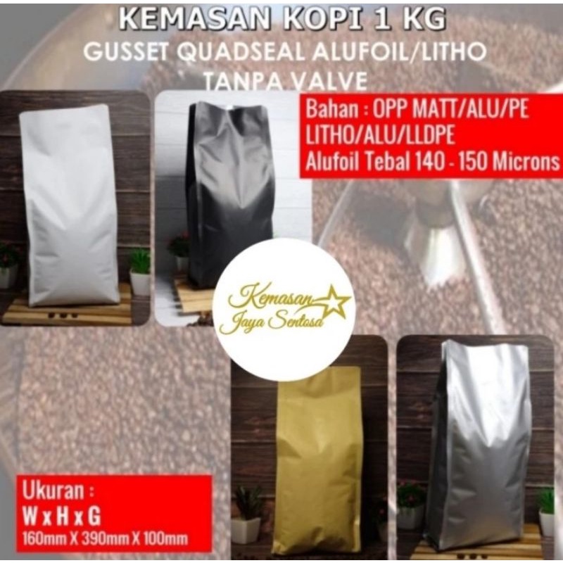 Gusset 1 kg.kemasan kopi gusset.gusset hitam putih silver lithopaper.gusset.kemasan kopi.standing po