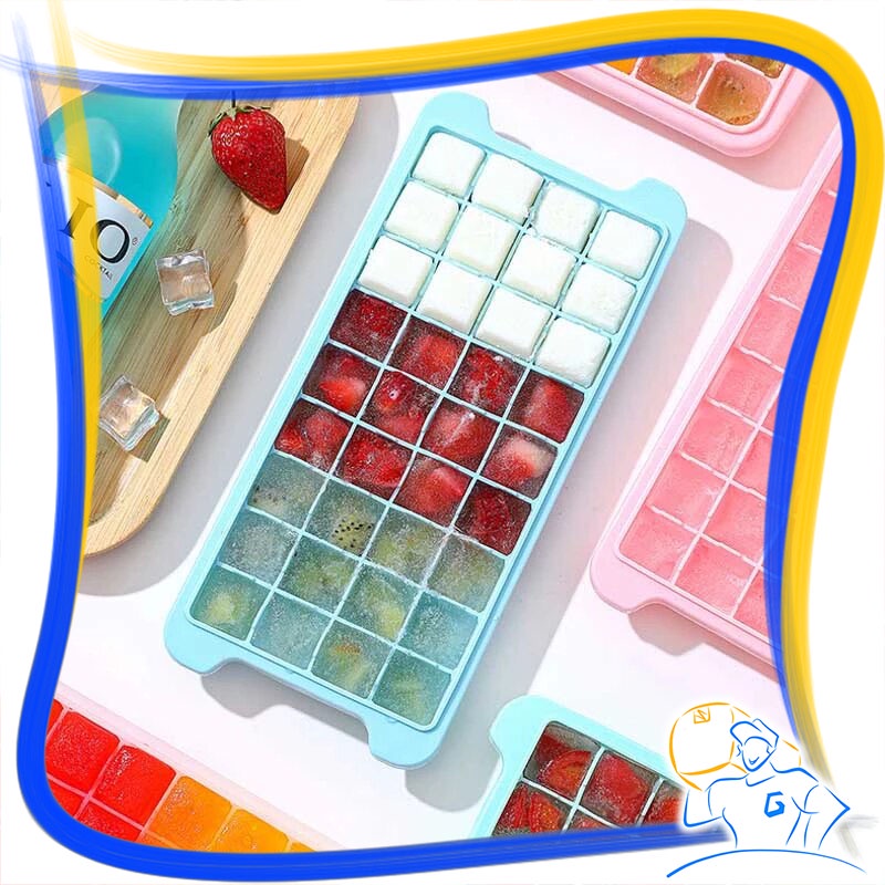 Cetakan Es Batu Puding Silikon 24 Kotak 36 Kotak Ice Cube Tray Dengan Tutup Cetakan Sirup Batu Es Cetakan Cokelat Jelly Kulkas Susun