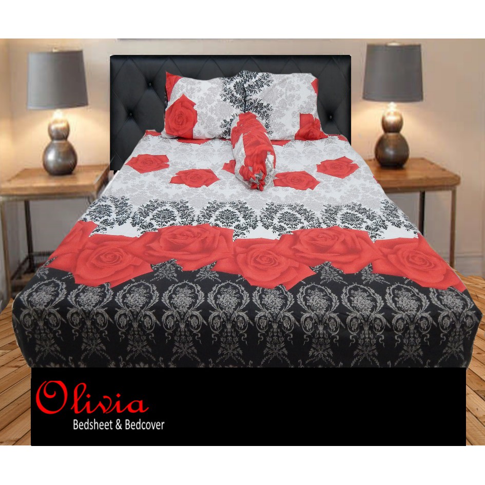 OLIVIA Sprei Motif Bunga Mawar - Katun Lokal