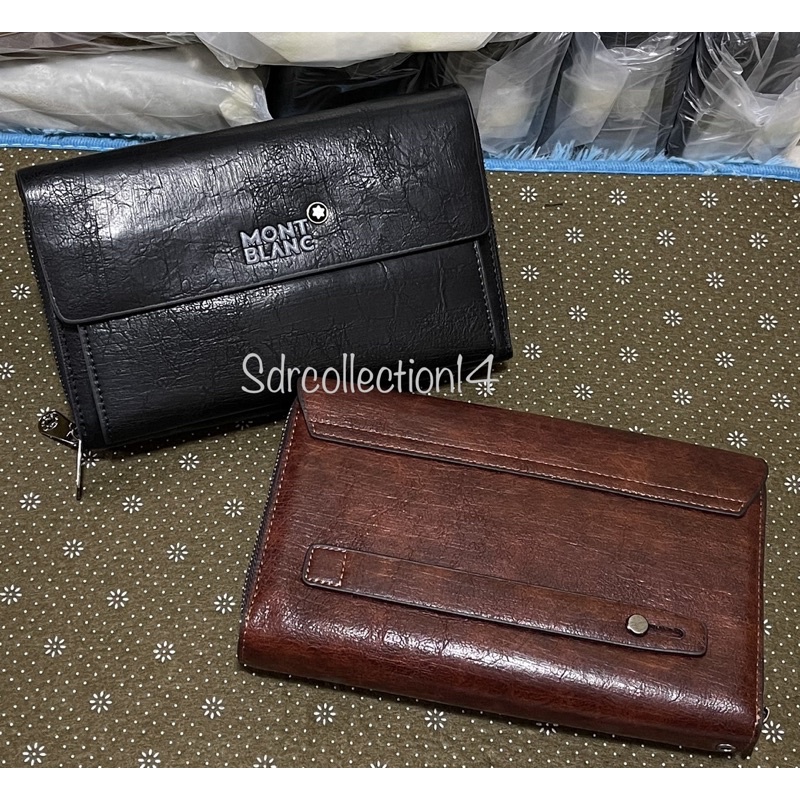 Handbag Montblanc Kulit Model kayu Free Fena Clutch 2resleting pria/Wanita