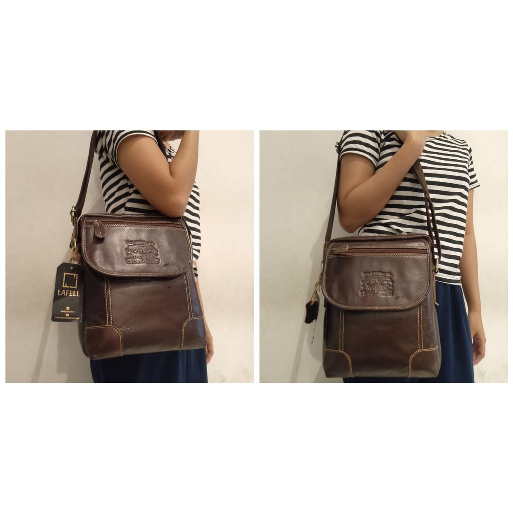 Tas selempang kulit cokelat pria levis 04006