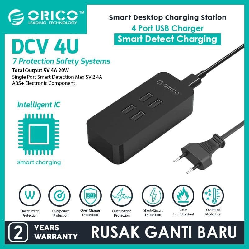 Travel wall Charger desktop orico 4 Usb-a port smart charging 20w 2.4a for android iphone tab dcv 4u