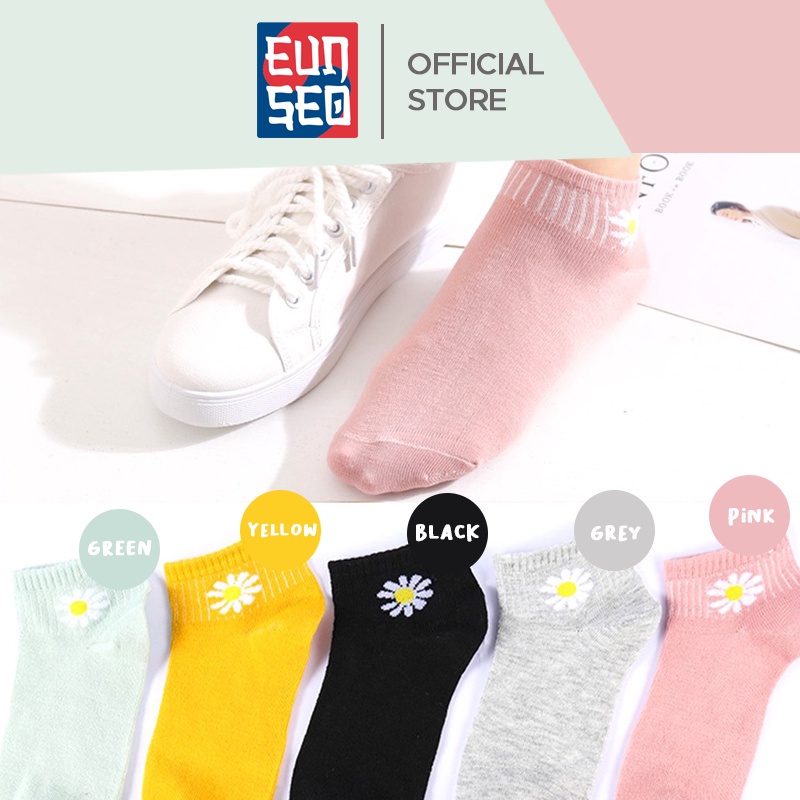 EUNSEO Kaos Kaki Wanita Ankle Cute Motif Bunga Flowers Kaos Kaki Pendek Korea Import Quality