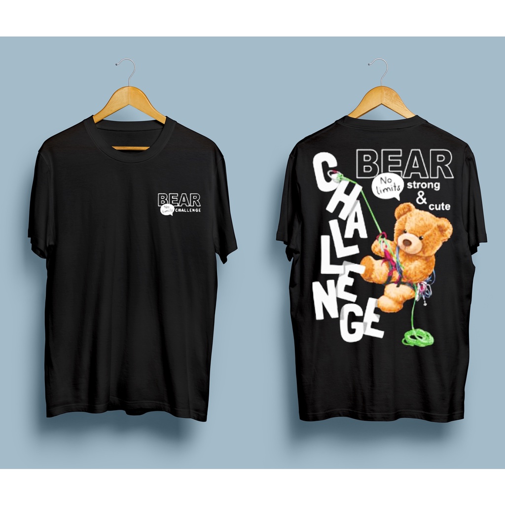 KAOS DISTRO PRIA CHALLENGE BEAR HITAM HYPE T SHIRT