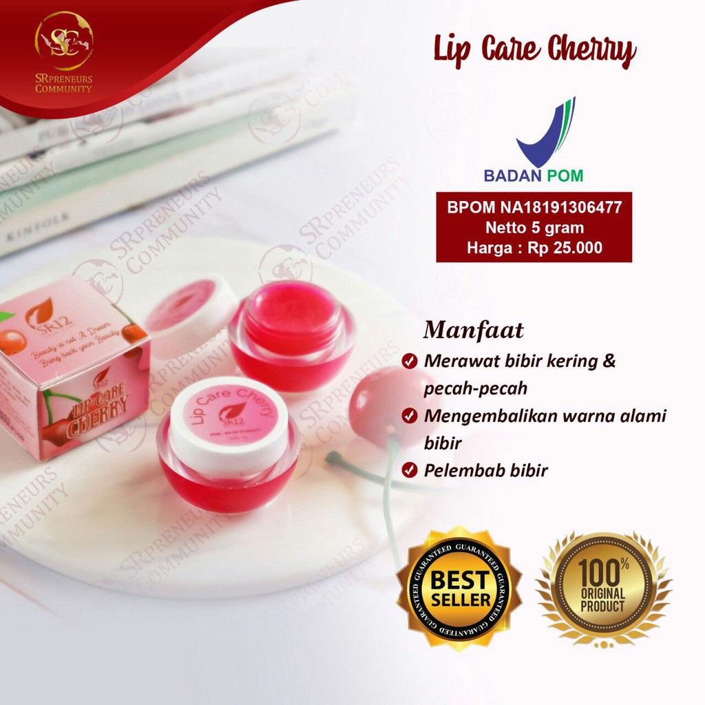 LIP CARE SR12 / PELEMBAB BIBIR / LIP BALM / PENCERAH WARNA BIBIR AMAN - 02 Cherry Pink