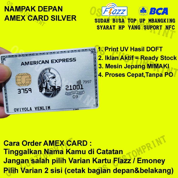 CUSTOM KARTU FLAZZ BCA GEN 2 ATAU EMONEY AMEX- SILVER