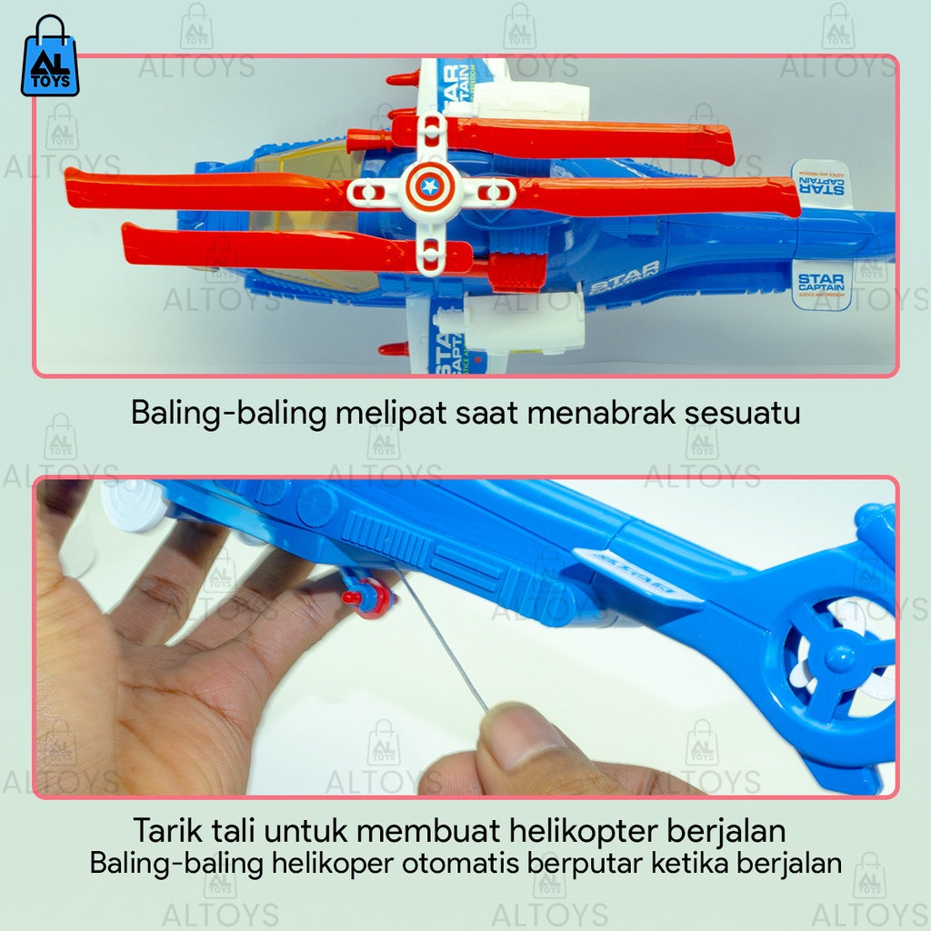 Mainan Helikopter Tarik Berjalan / Mainan Battle Helicopter Apache Superhero Edition BP9777