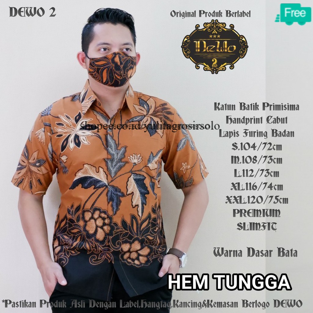 ' Best Seller Warna Orange Kemeja Batik Pria Jumbo Big Size Slim Fit LEngan Pendek S M L XL 5XL