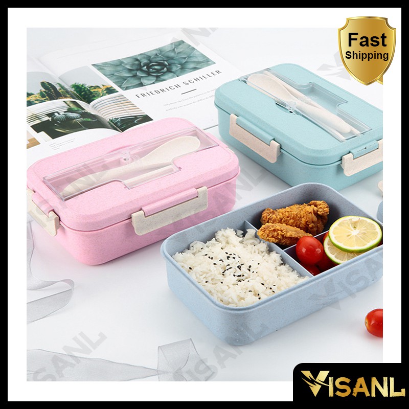 lunch box 3 Warna PP Jerami Gandum 1000 ml Lunch Box With Free Sendok BPA / VS-1