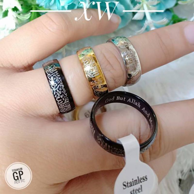 Cod bayar ditempat Cincin Titanium Tauhid Dan Lafaz Allah Hitam Putih Kuning Biru Anti karat