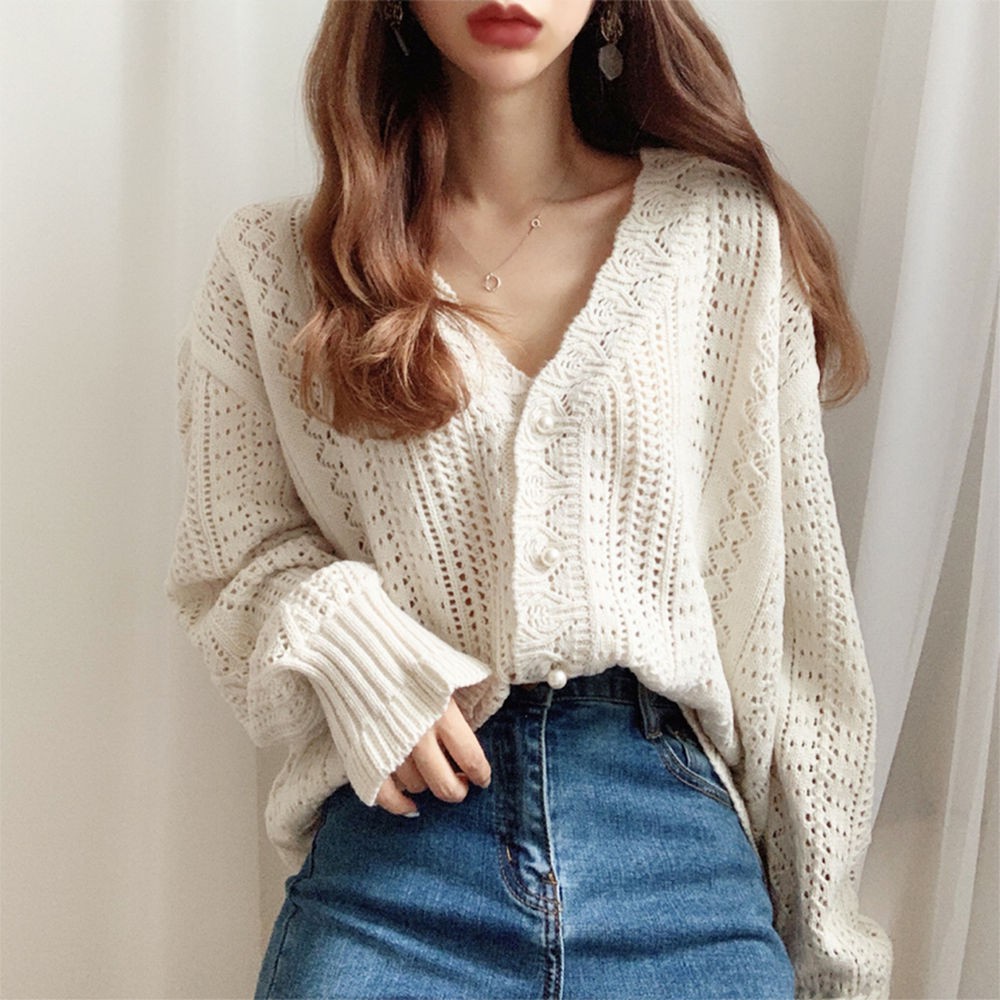 Korean New Women's V-neck Loose Lazy Fairy Long Sleeved Knitted Cardigan