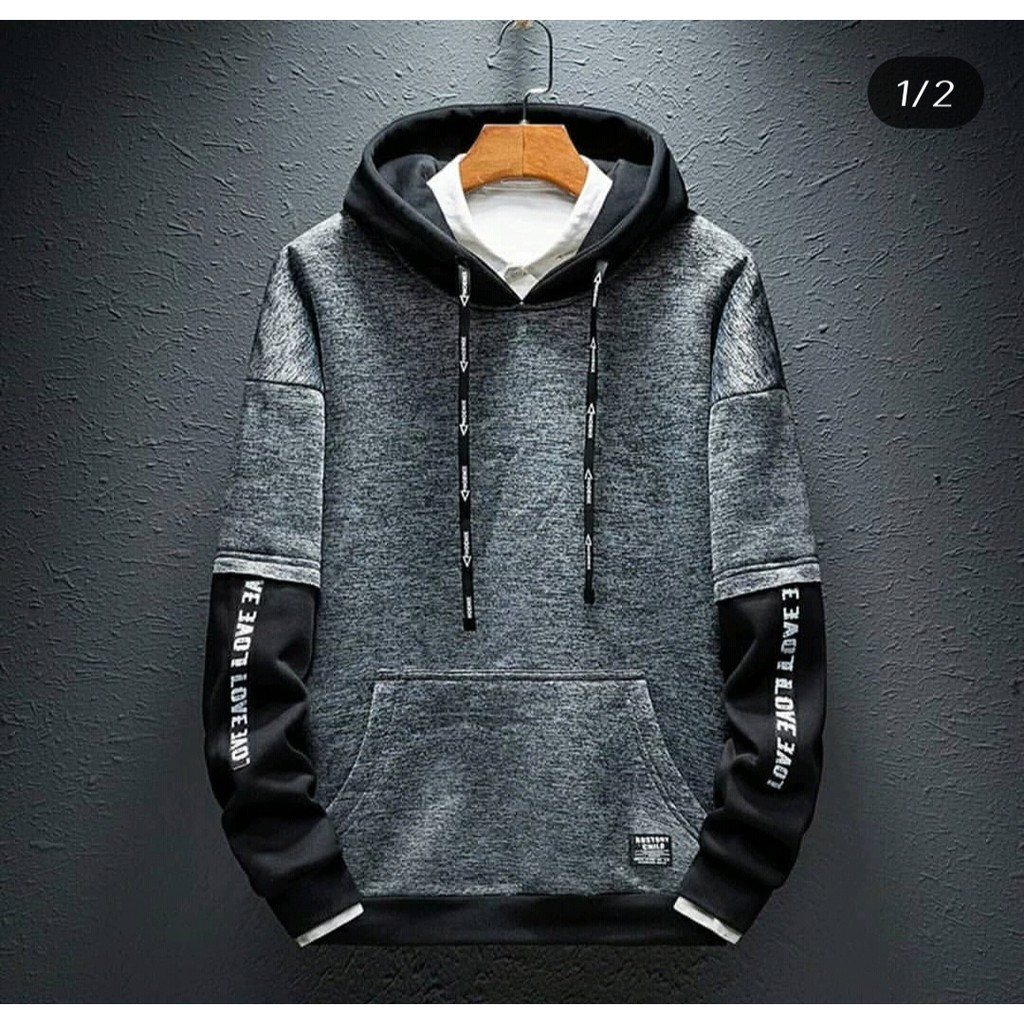 (COD) Sweater Hoodie Pria Love Rain Grey