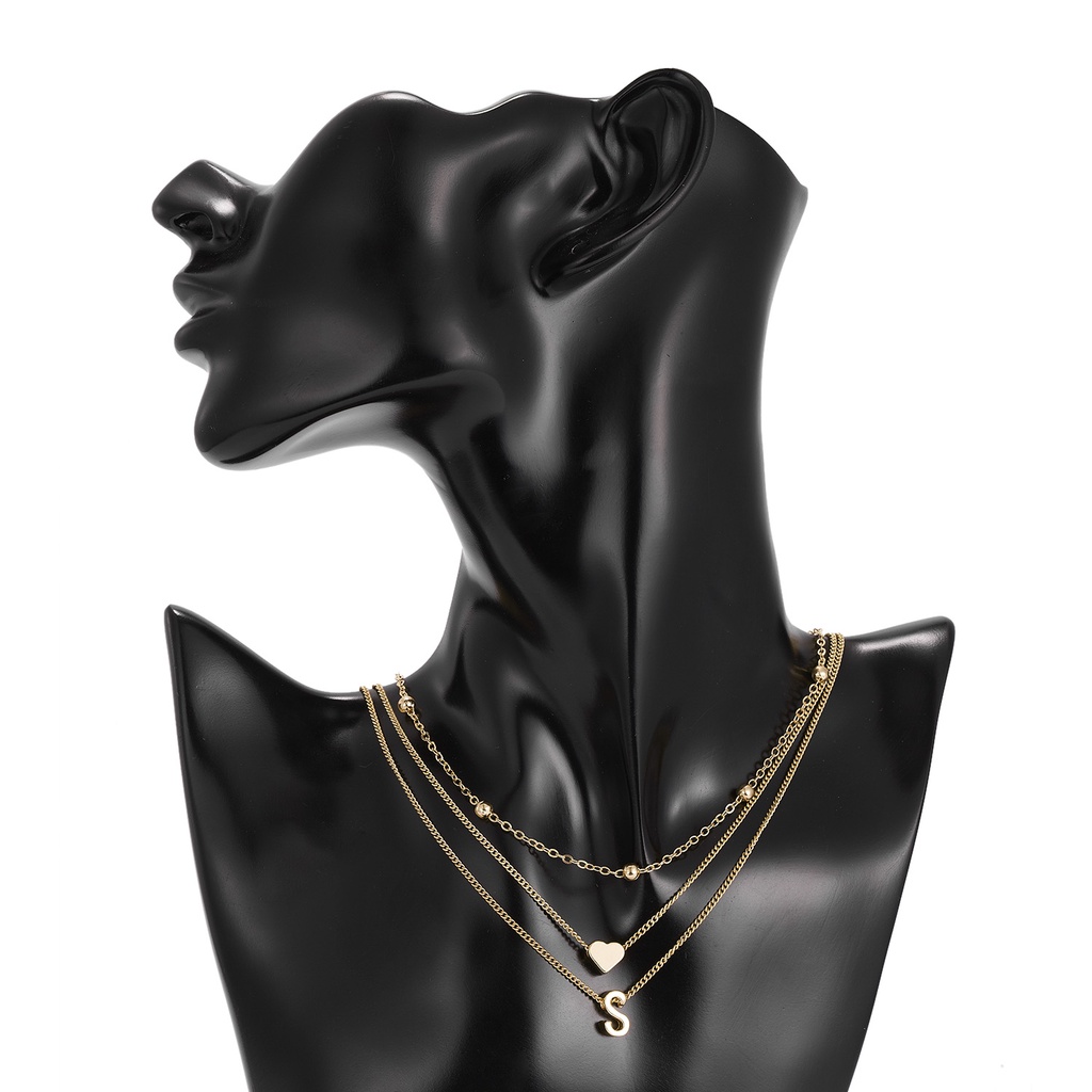 Kalung Liontin Manik-Manik Bulat Hati 26 Huruf 3 Lapis Emas Untuk Aksesoris Perhiasan