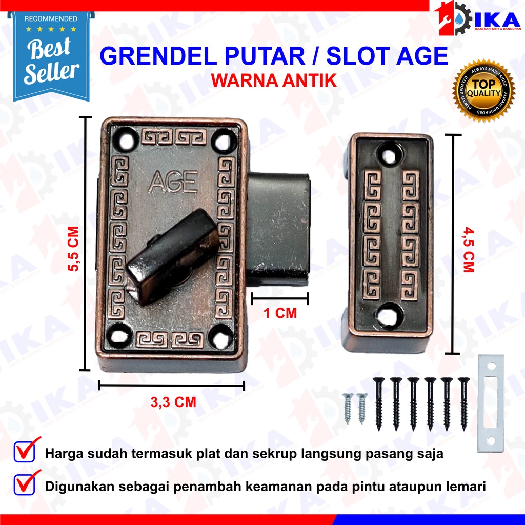 Grendel putar AGE ANTIK GOLD SILVER-Pengunci pintu selop kunci slop selot jendela model kuno