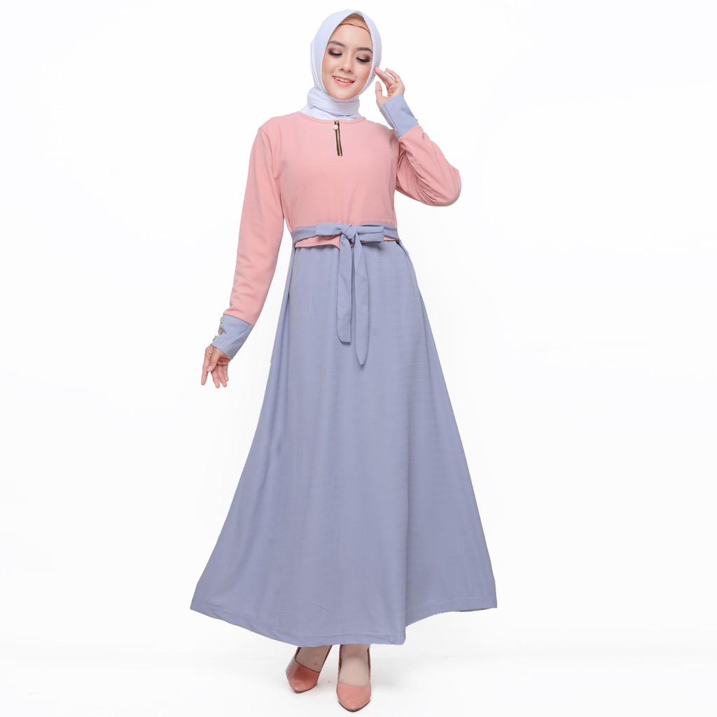 FW Long Dress Gamis maxi Wanita Muslim kombinasi warna -  Charlotte - Gamis Syari