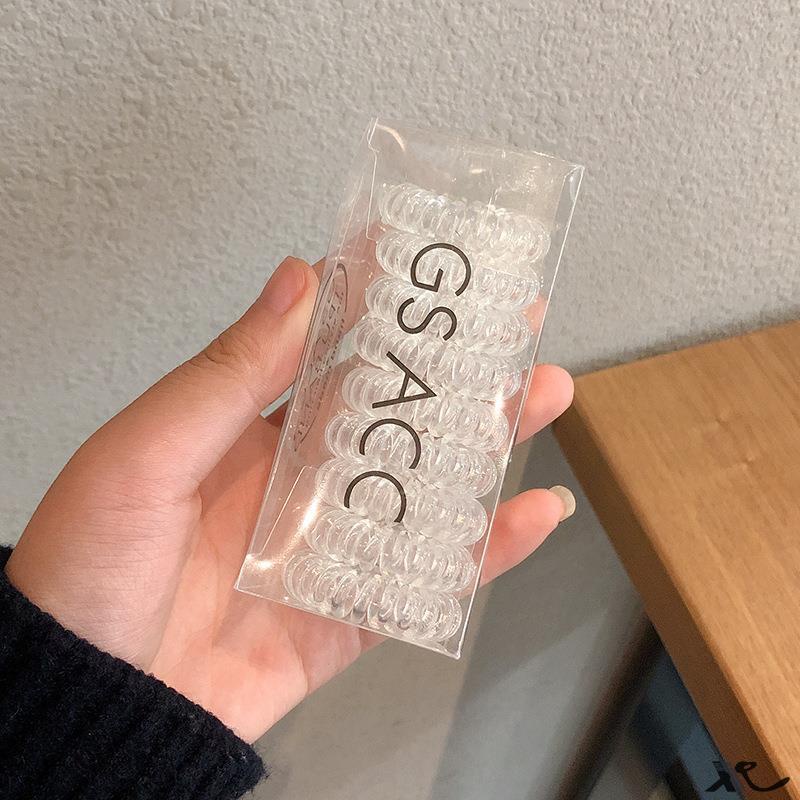 9pcs / set Ikat Rambut Elastis Model Kabel Telepon Gaya Korea Untuk Wanita