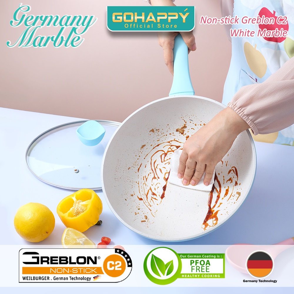 PANCI WOK GLOW PAN Germany Marble 28 cm Gohappy pastel warna pink tosca color GH-G77