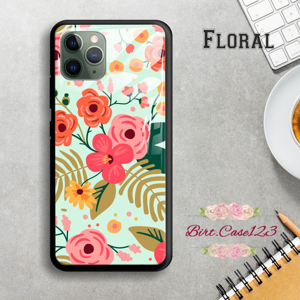 Back case glass FLORAL Oppo A3s A1k A5 A9 2020 A7 F9 A5s A31 A52 a53 A92 A37 A57 A59 A71 A83 BC1402