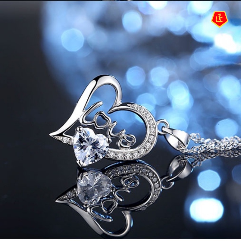 [Ready Stock]Silver Amethyst Love Necklace Women's Heart-Shaped Pendant for Birthday Gift