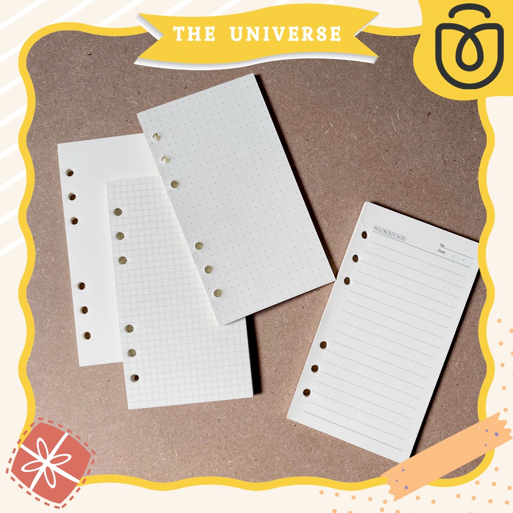 [THE UNIVERSE] 100gsm Isi Binder A6 6 Lubang Polos Bergaris Refill Kertas Loose Leaf - ST011