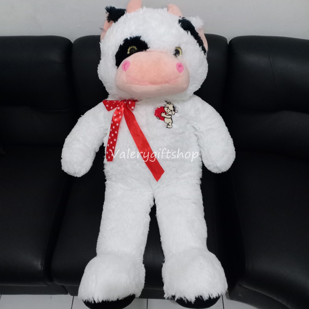 Boneka Binatang Sapi Hitam Putih Besar Pita Merah