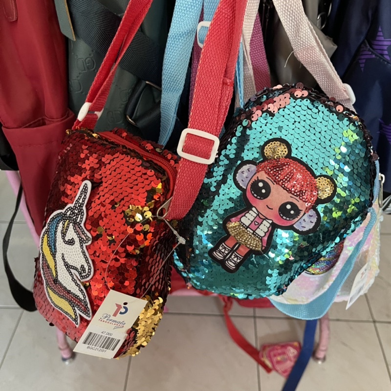 Tas Selempang Anak Perempuan Sequin LOL Unicorn Kecil Lucu jalan Slingbag Mini